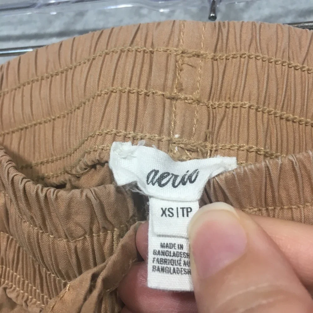 Aerie XS Tan Cargo Pants Lightweight Drawstring Tie Cuffs Elastic High‎ Waist